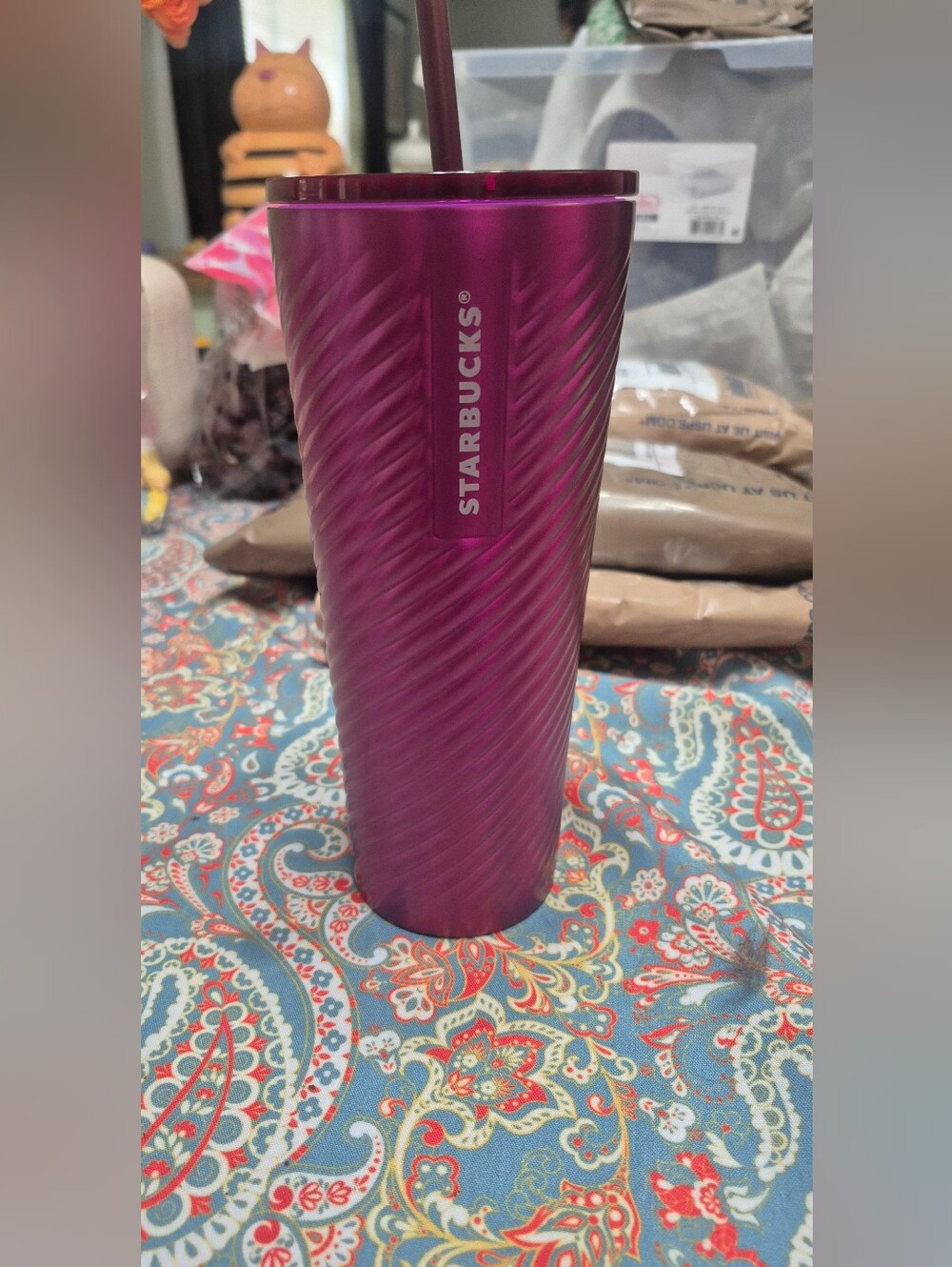 Starbucks Metallic Magenta Tumbler with Straw and Textured Grip